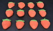 12 x Edible 3D large strawberries strawberry fruit vegetables icing toppers, cake cupcakes decorations