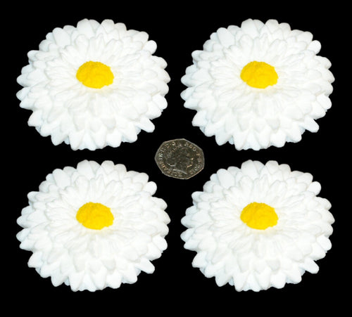 4 x Edible 3D 90mm daisies daisy flowers, cake, cupcake toppers, coloured center