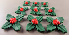 9 x Edible 3D Mixed Holly Bunches Leafs icing toppers, cake cupcakes T127
