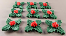 9 x Edible 3D Mixed Holly Bunches Leafs icing toppers, cake cupcakes T127