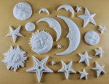 20 x Edible 3D 45mm Moon, Sun and Star Set, icing toppers, cake cupcakes decorations T090
