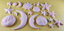 20 x Edible 3D 45mm Moon, Sun and Star Set, icing toppers, cake cupcakes decorations T090
