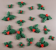 18 x Edible 3D 20mm Mixed Sized Holly leafs, Christmas icing toppers, cake cupcakes T131
