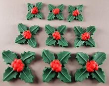9 x Edible 3D Mixed Holly Bunches Leafs icing toppers, cake cupcakes T127