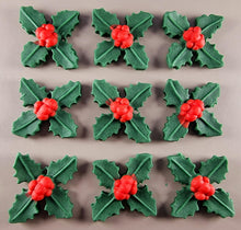 9 x Edible 3D Mixed Holly Bunches Leafs icing toppers, cake cupcakes T127