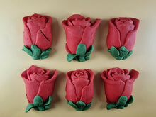 6 x Edible 3D 50mm Rose Buds icing toppers, cake cupcakes decorations T102