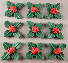 9 x Edible 3D Mixed Holly Bunches Leafs icing toppers, cake cupcakes T127