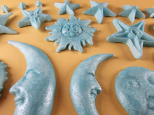20 x Edible 3D 45mm Moon, Sun and Star Set, icing toppers, cake cupcakes decorations T090