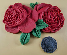 2 x Edible 3D 110mm Double Rose Flowers icing toppers, cake cupcakes T123
