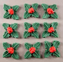 9 x Edible 3D Mixed Holly Bunches Leafs icing toppers, cake cupcakes T127